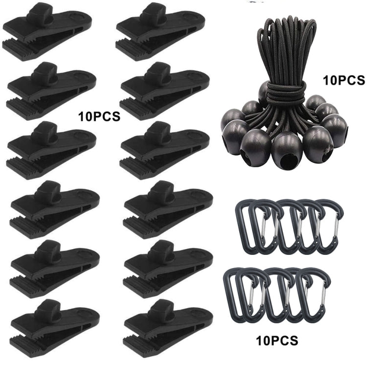 Set da appendere rapido con fibbia a clip per tenda fissa con baldacchino antivento da campeggio all'aperto, 10 Clips+10 Ropes, 10 Clips+10 Black Ropes, 10 Clips+10 Black Ropes+10 Silver Buckles, 10 Clips+10 Elastic Ropes+10 Black Buckles              ...