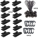 Set da appendere rapido con fibbia a clip per tenda fissa con baldacchino antivento da campeggio all'aperto, 10 Clips+10 Ropes, 10 Clips+10 Black Ropes, 10 Clips+10 Black Ropes+10 Silver Buckles, 10 Clips+10 Elastic Ropes+10 Black Buckles              ...