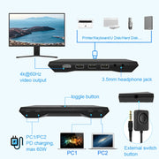 Switch KVM dedicato per notebook 2 In 1 Out 4K 60Hz Type-C