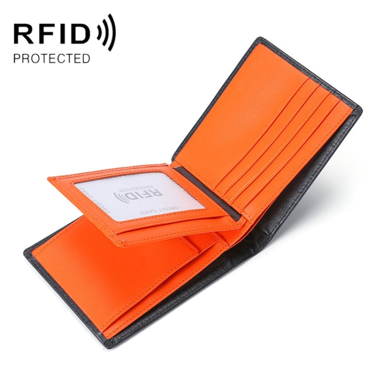 TP-215 Portafoglio corto ripiegabile in tre parti antifurto RFID in pelle, Brown, Blue, Orange, Black