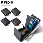 TP-215 Portafoglio corto ripiegabile in tre parti antifurto RFID in pelle, Brown, Blue, Orange, Black