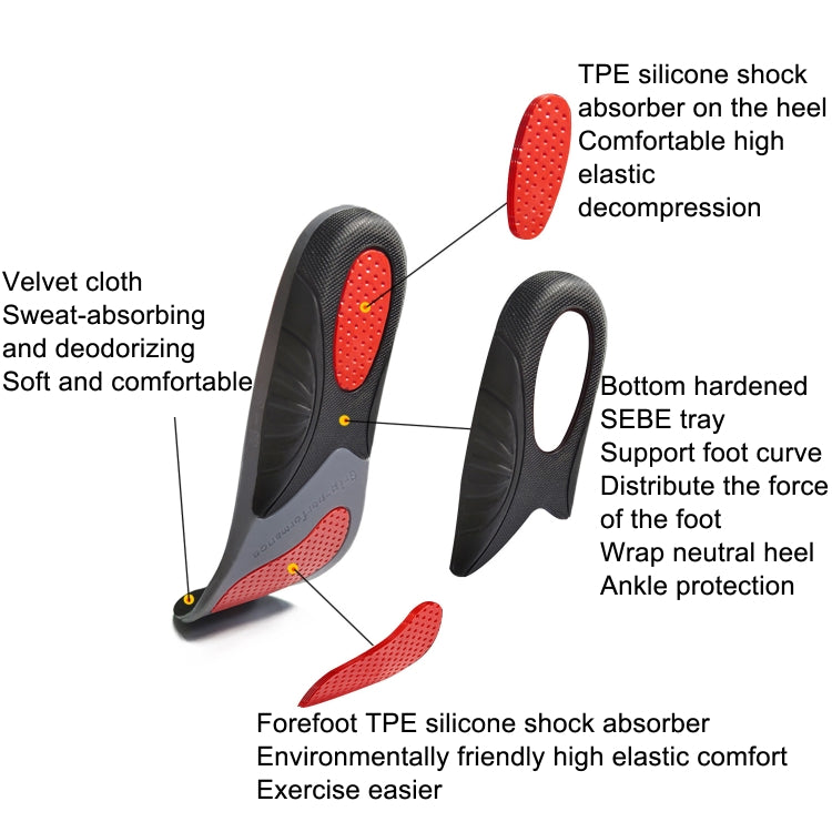 2 paia di solette in TPE traspiranti che assorbono gli urti in silicone, For 36/37cm, For 38/39cm, For 40/41cm, For 42/43cm, For 44/45cm