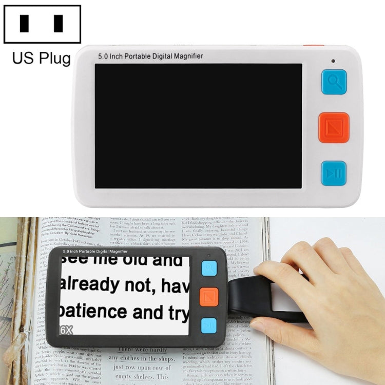 Lettore di lente d'ingrandimento per ipovisione con visione elettronica HD portatile da 5,0 pollici, spina americana, US Plug White, US Plug Black