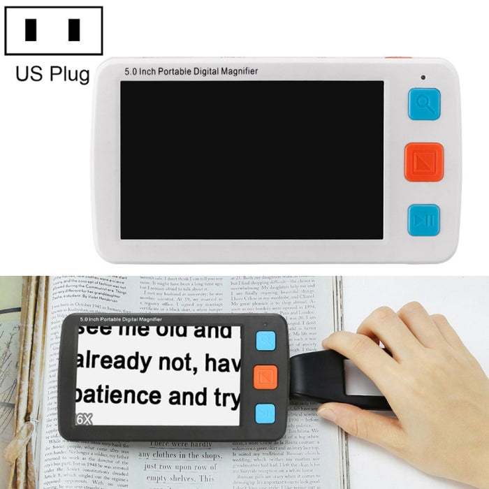 Lettore di lente d'ingrandimento per ipovisione con visione elettronica HD portatile da 5,0 pollici, spina americana, US Plug White, US Plug Black
