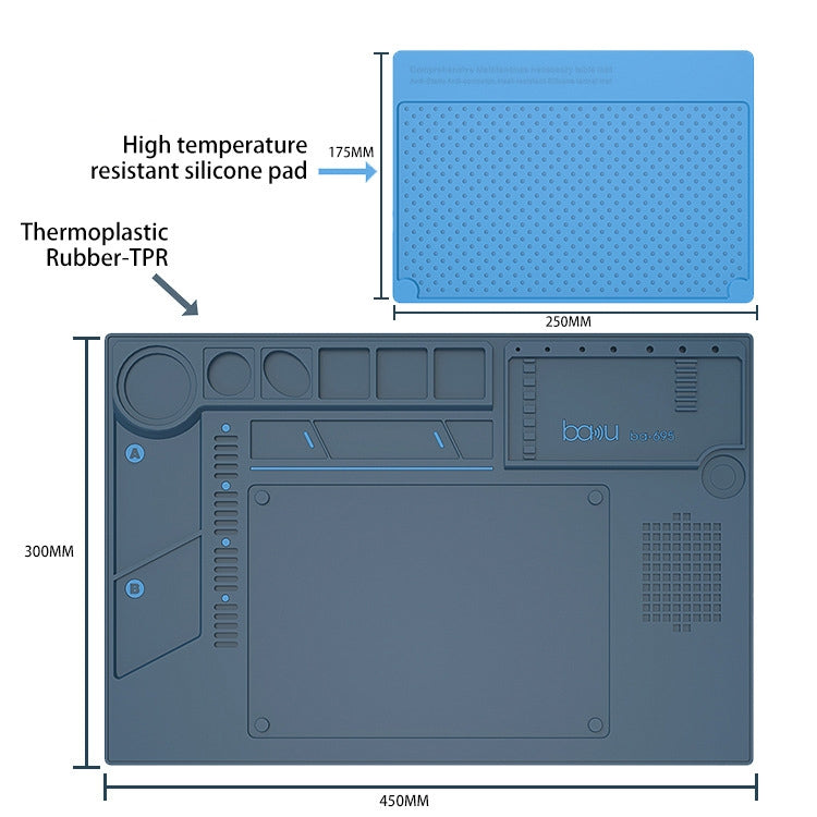 BAKU BA-695 2 in 1 TPR + Silicone Heat Resistant Insulation Mat for Phone Computer Repair, BAKU BA-695