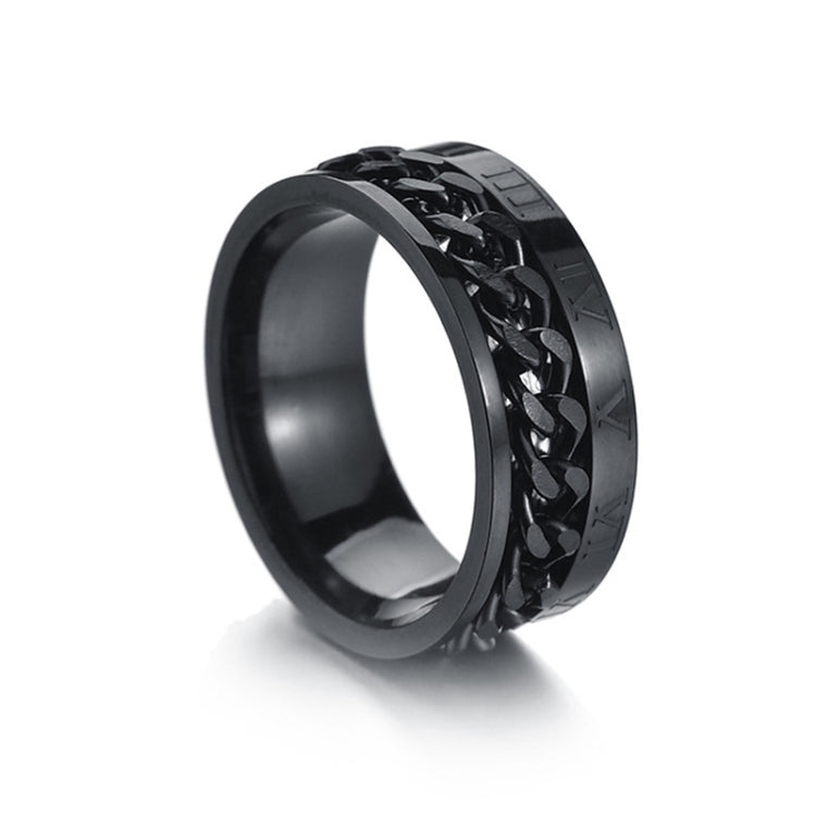 Anello in acciaio al titanio con catena girevole in numeri romani da 2 pezzi, black, Steel Color, Gold