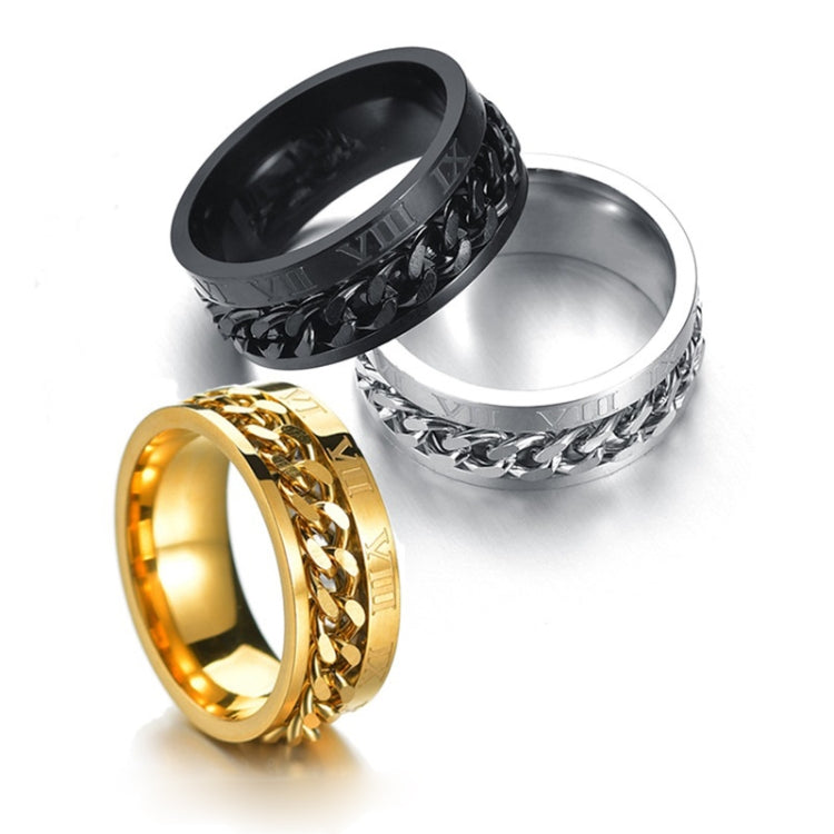 Anello in acciaio al titanio con catena girevole in numeri romani da 2 pezzi, black, Steel Color, Gold