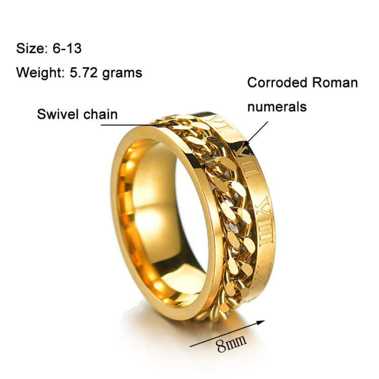 Anello in acciaio al titanio con catena girevole in numeri romani da 2 pezzi, black, Steel Color, Gold
