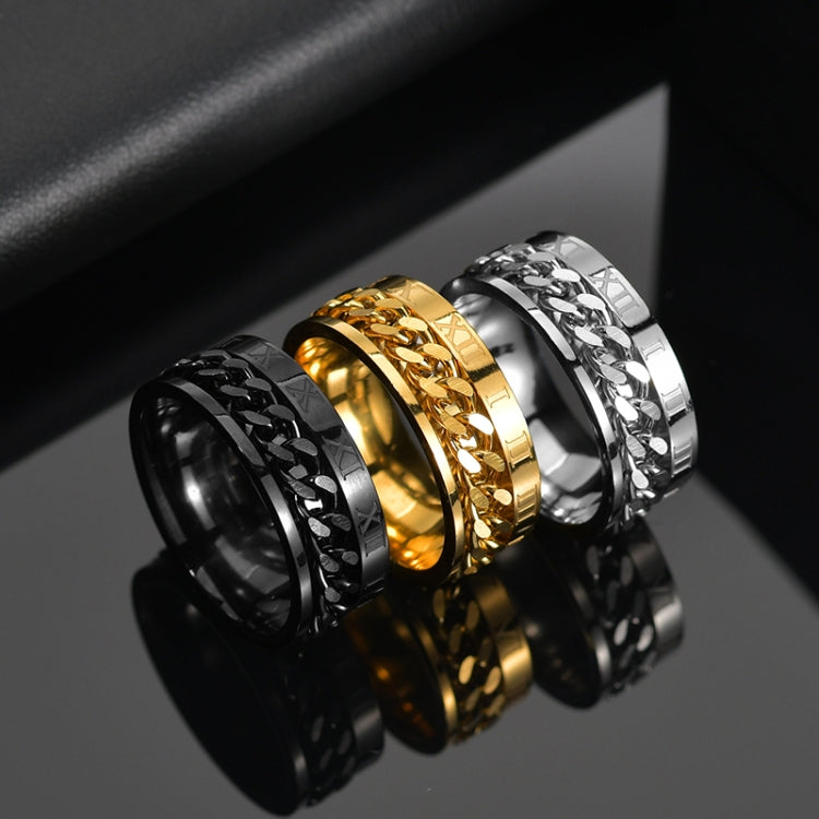 Anello in acciaio al titanio con catena girevole in numeri romani da 2 pezzi, black, Steel Color, Gold