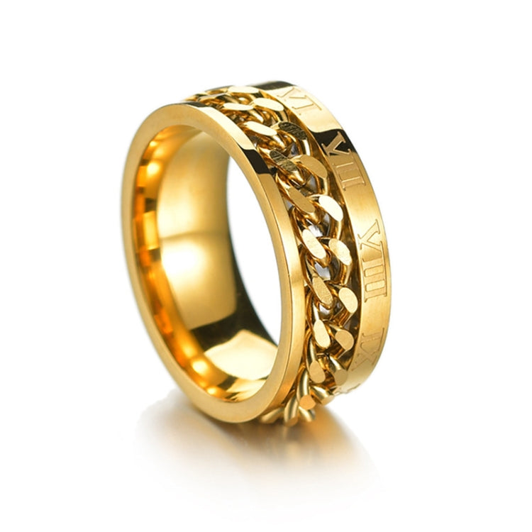 Anello in acciaio al titanio con catena girevole in numeri romani da 2 pezzi, black, Steel Color, Gold