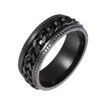 2 anelli a catena girevoli in rilievo in acciaio inossidabile da uomo, Black, Steel Color, Black Steel Color