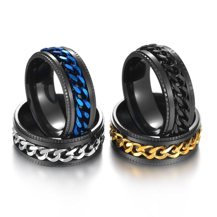 2 anelli a catena girevoli in rilievo in acciaio inossidabile da uomo, Black, Steel Color, Black Steel Color