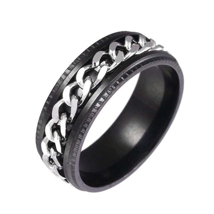 2 anelli a catena girevoli in rilievo in acciaio inossidabile da uomo, Black, Steel Color, Black Steel Color
