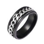 2 anelli a catena girevoli in rilievo in acciaio inossidabile da uomo, Black, Steel Color, Black Steel Color