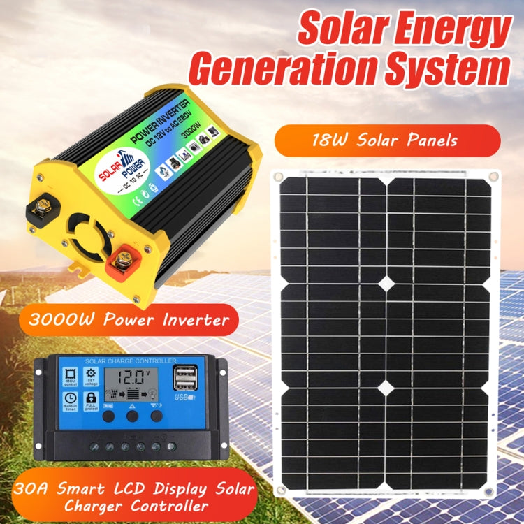 Inverter per generatore solare domestico+regolatore 30A+pannello solare 18W 12V, specifica:, Black 12V To 220V, Black 12V To 110V, Yellow 12V To 220V, Yellow 12V To 110V