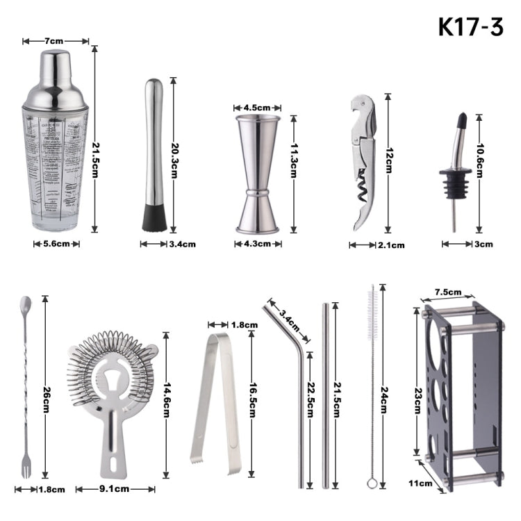 Shaker in vetro 17 in 1 da 400 ml con set shaker graduato, K17-3