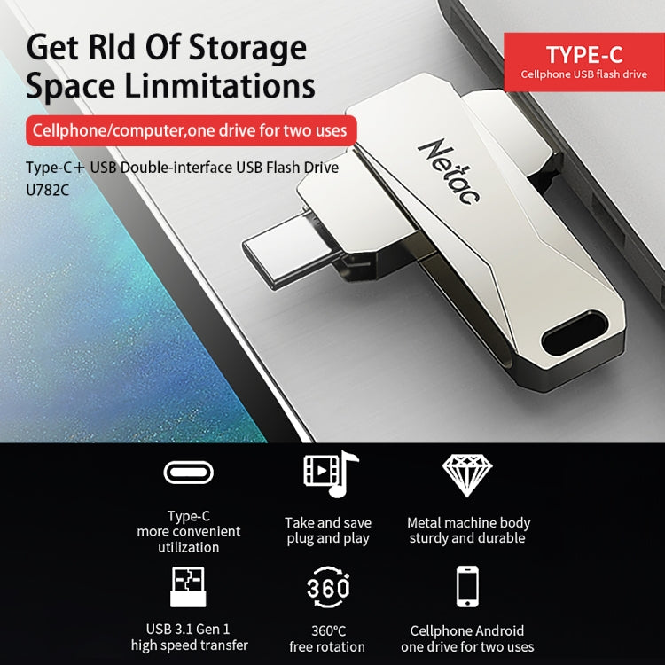 Netac U782C Type-C Dual Interface Computer ad alta velocità USB Flash Drive, 32GB, 64GB, 128GB