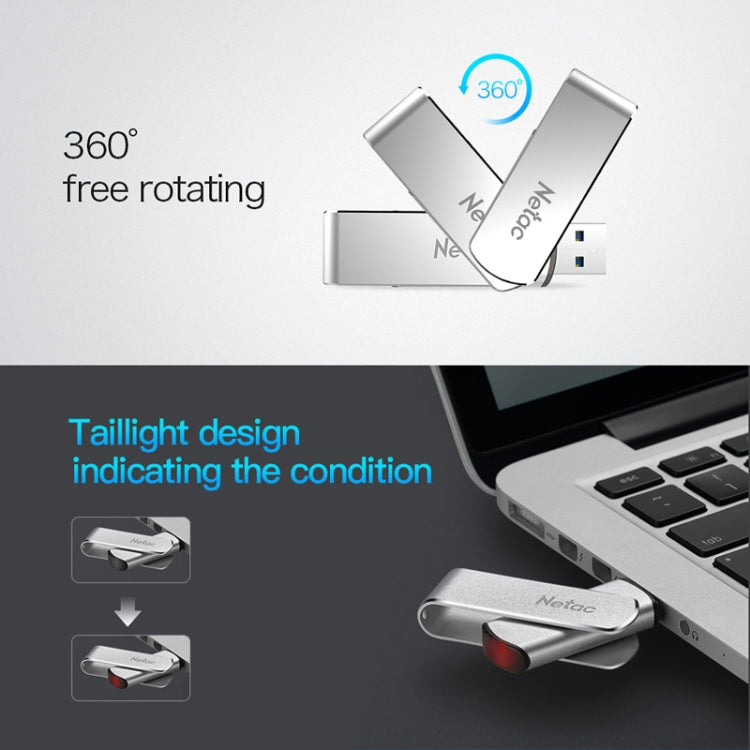 Netac U388 USB 3.0 ad alta velocità con disco rotante per computer da auto in metallo, 16GB, 32GB, 64GB, 128GB