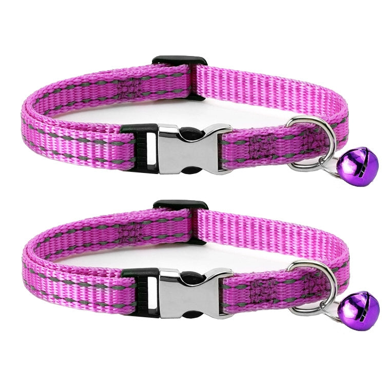 Collare per gatti in nylon riflettente notturno da 2 pezzi con campanello, No Carving Green, No Carving Sky Blue, No Carving Purple, No Carving Grass Green, No Carving Black, No Carving Rose Red
