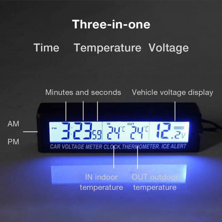 Display elettronico a LED a doppia temperatura interna ed esterna + orologio + tensione, 4 in 1 Orange+Blue