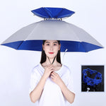 Cappello da ombrello da pesca a doppio strato Protezione solare da esterno e cappello da ombrello pieghevole antipioggia, 95 Blue (Elastic Band), 95 Silver (Elastic Band), 95 Blue (Rubber Sleeve), 95 Silver (Rubber Sleeve), 80 Blue, 80 Camellia        ...