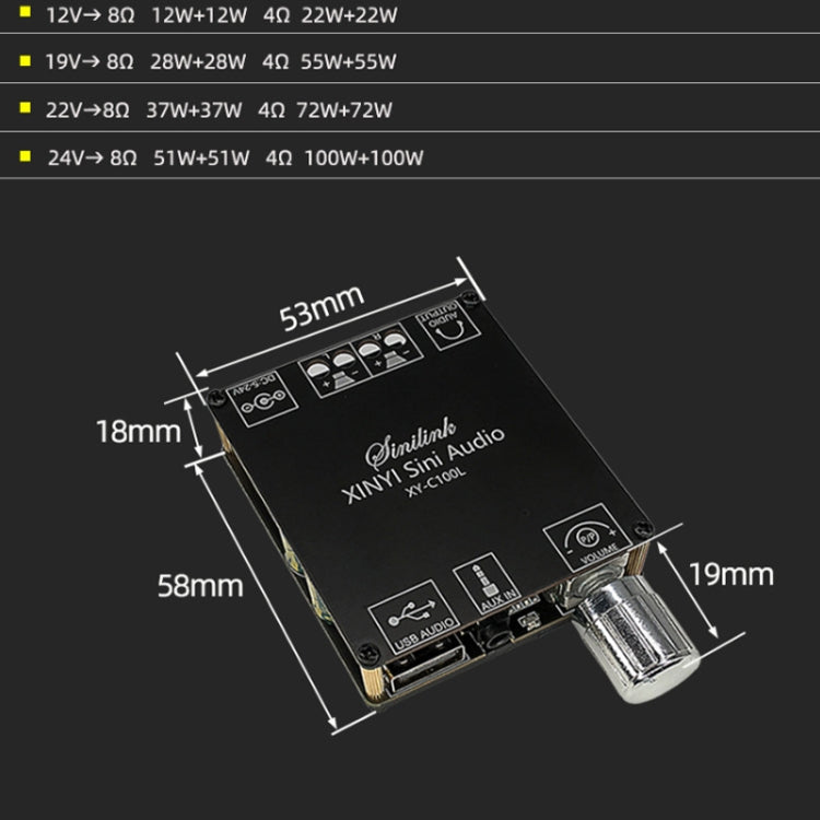 Scheda dell'amplificatore di potenza digitale Bluetooth con sintonizzazione continua stereo XY-C100L, XY-C100L