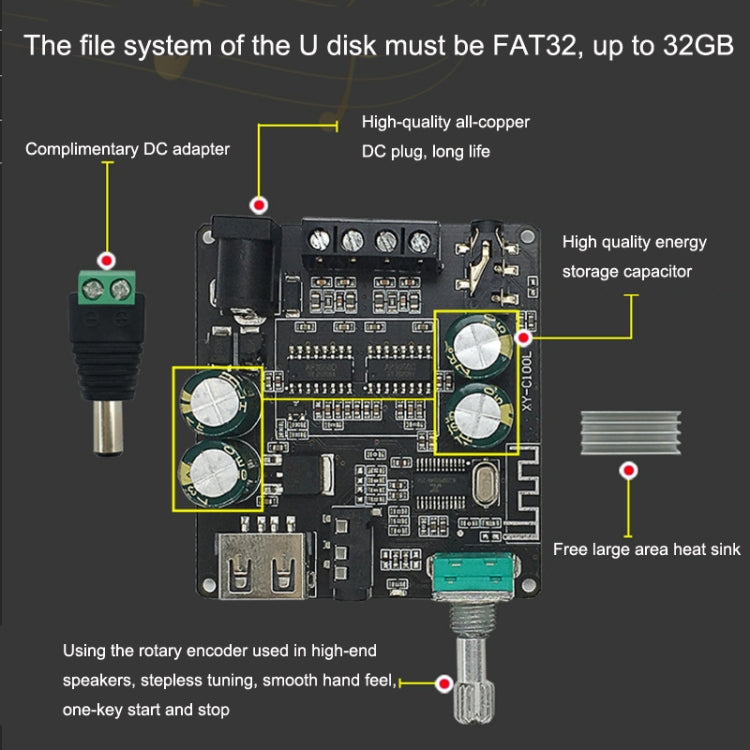 Scheda dell'amplificatore di potenza digitale Bluetooth con sintonizzazione continua stereo XY-C100L, XY-C100L