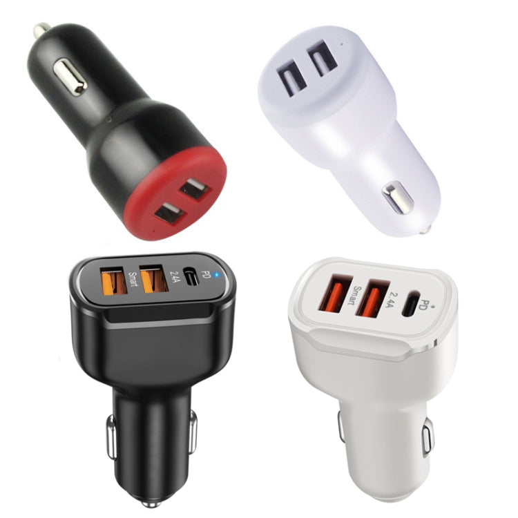 Caricabatteria per auto doppio USB 2PCS PD + 2.4A, stile:, 2 Ports (Black), 2 Ports (White), 3 Ports (Black), 3 Ports (White)