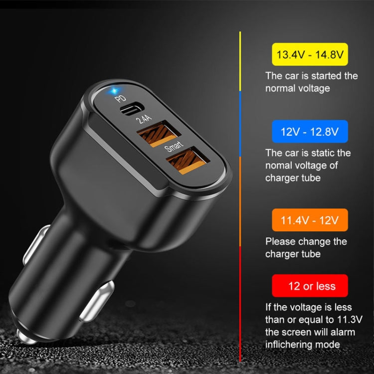 Caricabatteria per auto doppio USB 2PCS PD + 2.4A, stile:, 2 Ports (Black), 2 Ports (White), 3 Ports (Black), 3 Ports (White)