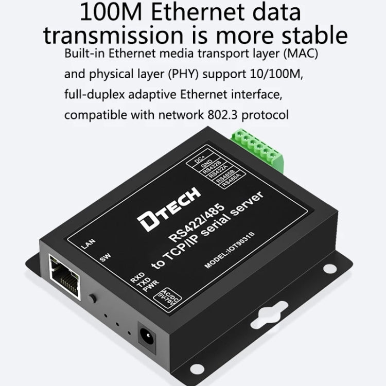 DTECH IOT9031B RS485/422 a TCP/IP Ethernet Serial Port Server, spina CN, IOT9031B RS485/422 To TCP/IP