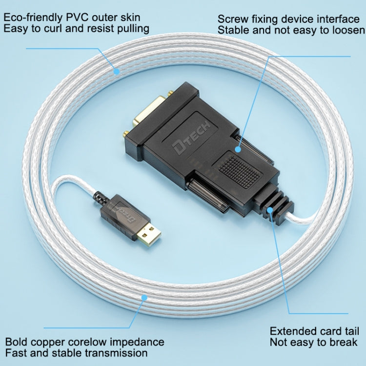 DTECH DT-5002F Porta COM da 1 m da USB a RS232 per linea seriale DB9, 1m