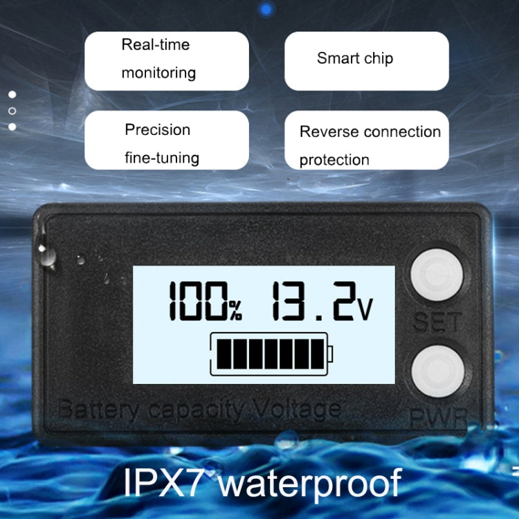 Misuratore di tensione con display digitale a batteria al litio piombo-acido a due fili LCD impermeabile, 8-100V (White), 8-100V (Blue), 8-72V (White), 8-72V (Blue)