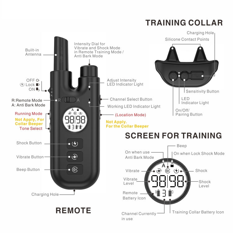 Collare di arresto automatico dell'abbaiare con addestratore di cani con telecomando intelligente, Collar Black, Collar White