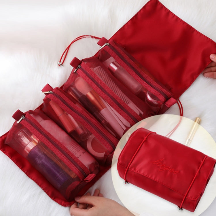 Borsa cosmetica in rete impermeabile portatile da viaggio da donna 4 in 1, Red, Green, Black, Violet, Khaki, Cherry Pink