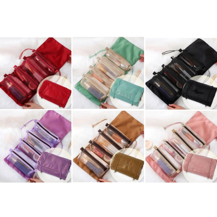 Borsa cosmetica in rete impermeabile portatile da viaggio da donna 4 in 1, Red, Green, Black, Violet, Khaki, Cherry Pink