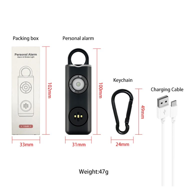 Portachiavi di autodifesa studentessa ricaricabile con allarme anti-lupo, Rechargeable White, Rechargeable Black
