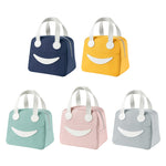 Borsa pranzo con smiley con manici in pelle, dimensioni:, S (Green), S (Pink), S (Gray), S (Navy Blue), S (Yellow), L (Green), L (Pink), L (Gray), L (Navy Blue), L (Yellow)