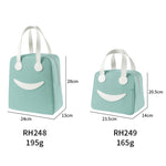 Borsa pranzo con smiley con manici in pelle, dimensioni:, S (Green), S (Pink), S (Gray), S (Navy Blue), S (Yellow), L (Green), L (Pink), L (Gray), L (Navy Blue), L (Yellow)