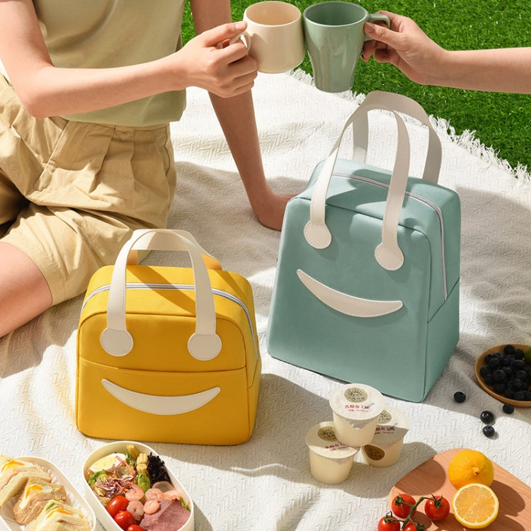 Borsa pranzo con smiley con manici in pelle, dimensioni:, S (Green), S (Pink), S (Gray), S (Navy Blue), S (Yellow), L (Green), L (Pink), L (Gray), L (Navy Blue), L (Yellow)