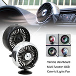 F102 Cruscotto del veicolo Multi-funzione USB Luci colorate Fan, Black, Silver