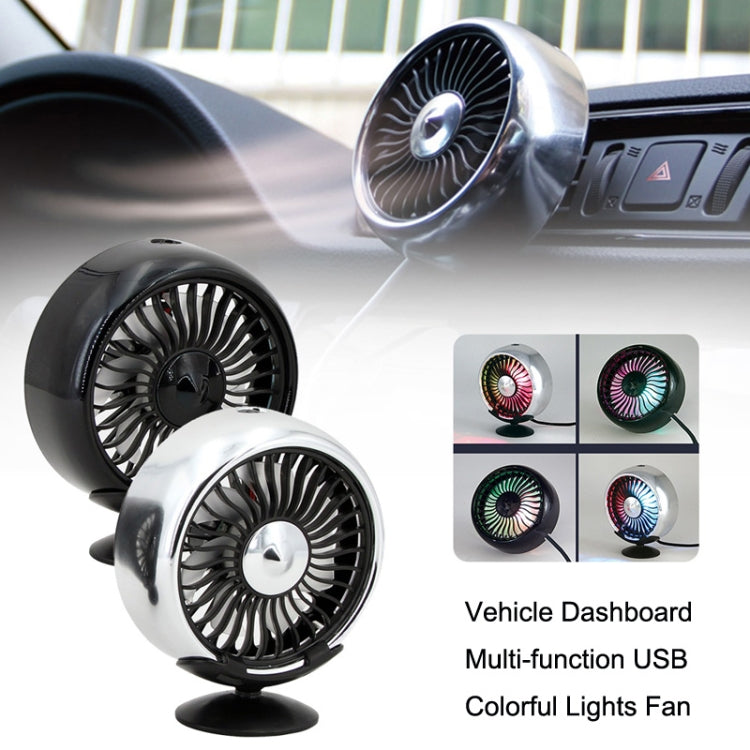 F102 Cruscotto del veicolo Multi-funzione USB Luci colorate Fan, Black, Silver