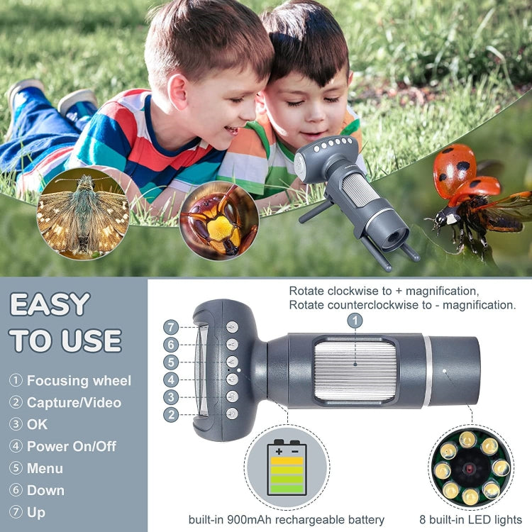 Microscopio elettronico USB per bambini con display 2 pollici
