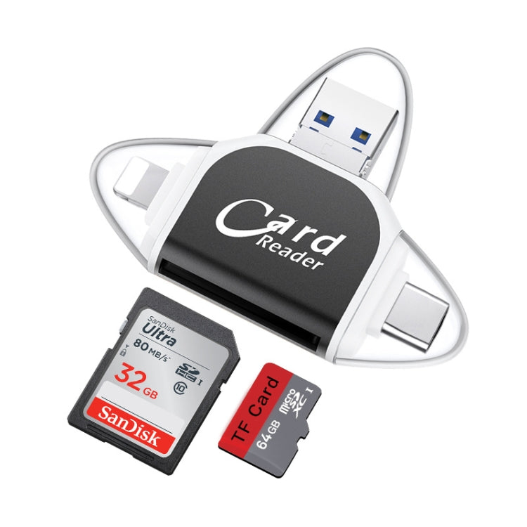 R015 USB 2.0 e Micro USB+8Pin+Type-C Lettore di schede 4 in 1 Supporta schede SD/TF, R015 Black, R015 Rose Gold