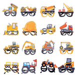 3 pezzi per feste di compleanno per bambini, occhiali divertenti per foto, Logging Truck, Forklift, Tanker Truck, Small Crane, Bulldozer, Engineering Cap, Expel Soil Machine, Dump Truck, Excavator, Grinder, Screw Machine, Crane, Bus, Red Excavator     ...