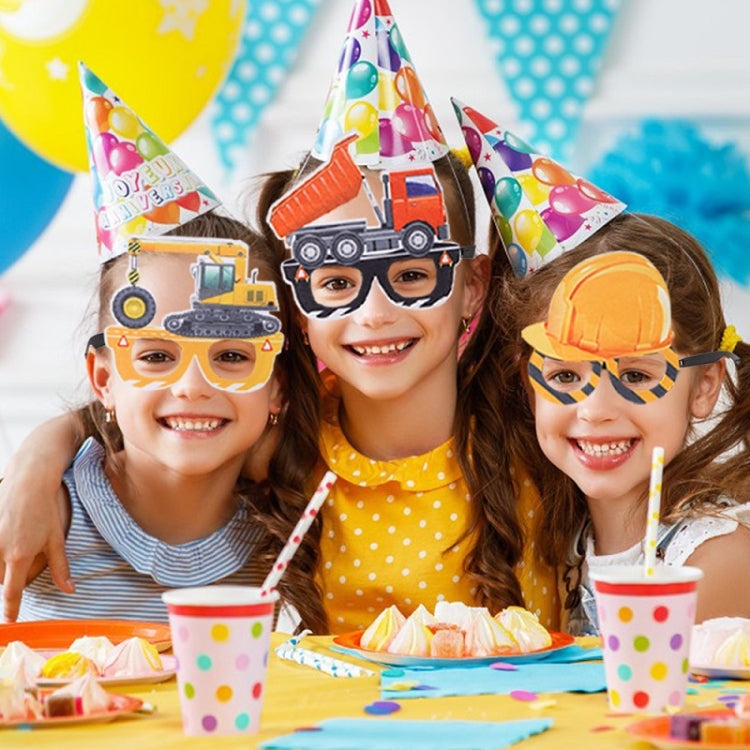 3 pezzi per feste di compleanno per bambini, occhiali divertenti per foto, Logging Truck, Forklift, Tanker Truck, Small Crane, Bulldozer, Engineering Cap, Expel Soil Machine, Dump Truck, Excavator, Grinder, Screw Machine, Crane, Bus, Red Excavator     ...
