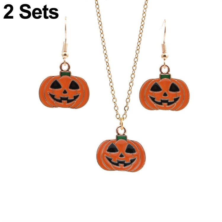 2 set di gioielli di personalità delle orecchie della collana del pendente della zucca del fantasma di Halloween, Pumpkin