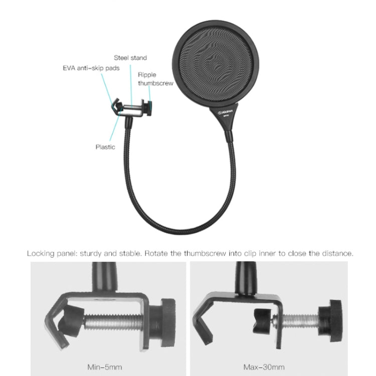 Filtro pop per microfono Alctron MPF02 con collo in acciaio