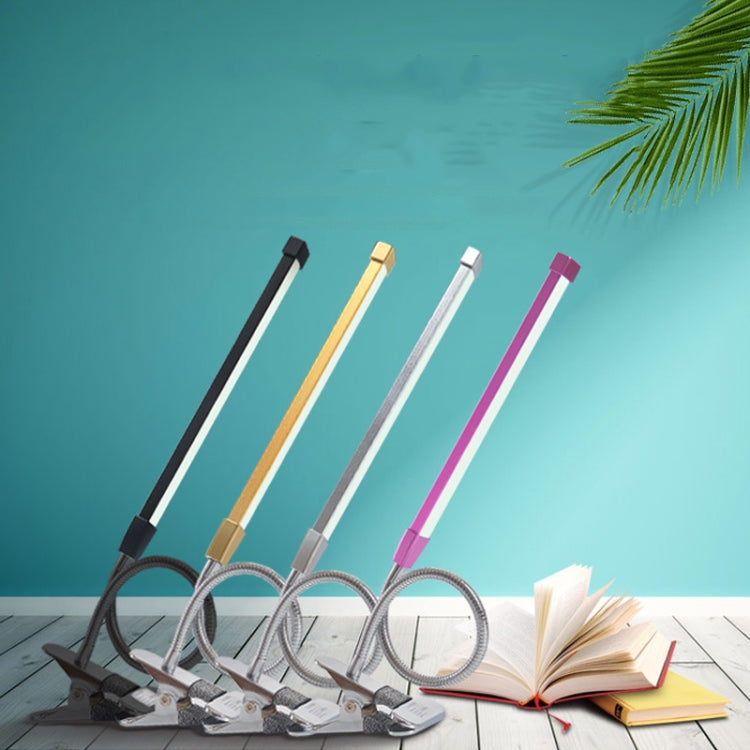 Lampada a clip USB Protezione degli occhi per studenti Lampada da tavolo dimmerabile a LED, Purple, Gold, Black, Silver