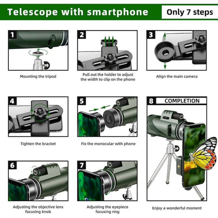 Monoculare HD ad alta potenza per visione notturna all'aperto 40X60, (Standard), (Standard+Universal Clip+Tripod)