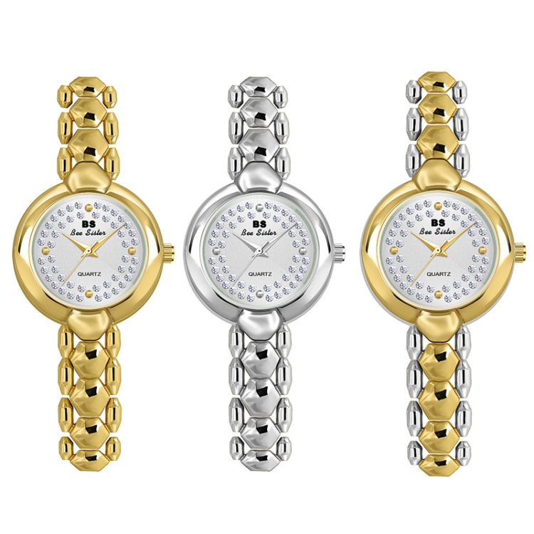 BS Bee Sister FA1691 Orologio da donna con catena di gioielli con orologio di diamanti, Gold, Silver, Golden Silver